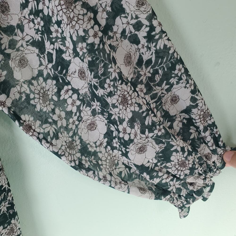 Cabi Womens Olive Green Floral Print Sheer Bianca Peasant Blouse Top Size Medium - Picture 4 of 7